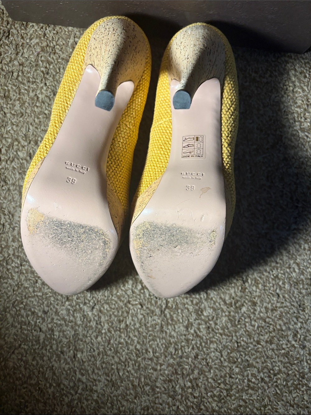 Gucci Bright Yellow Woven Round-Toe Pumps - Picture 4 of 5